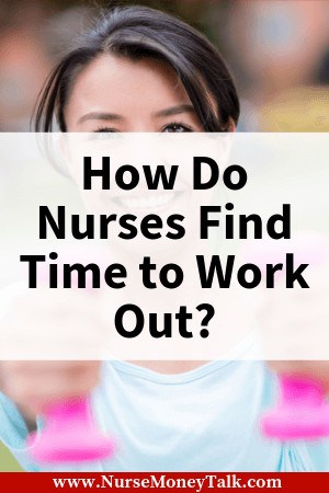 a nurse working out lifting pink dumbbells