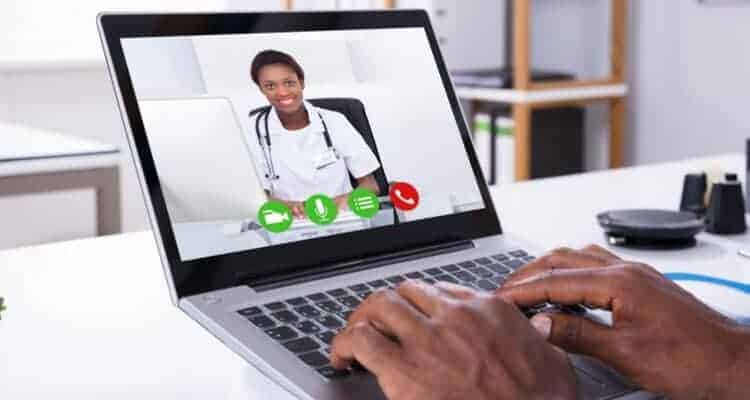 a telehealth nurse talking to a patient