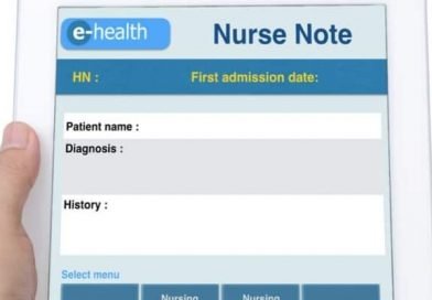 a nurse holding a tablet for an electronic medical record
