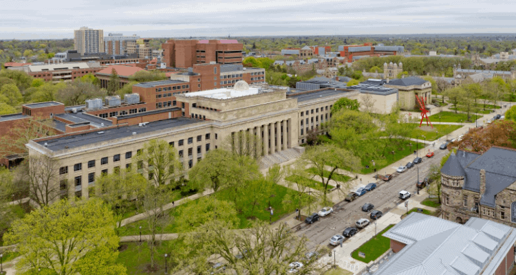 Top view of University of Michigan in Ann Arbor, Michigan