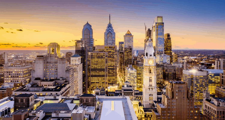 City night lights of Philadelphia, Pennsylvania