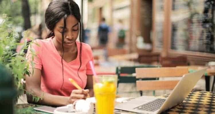 studying at a coffee shop