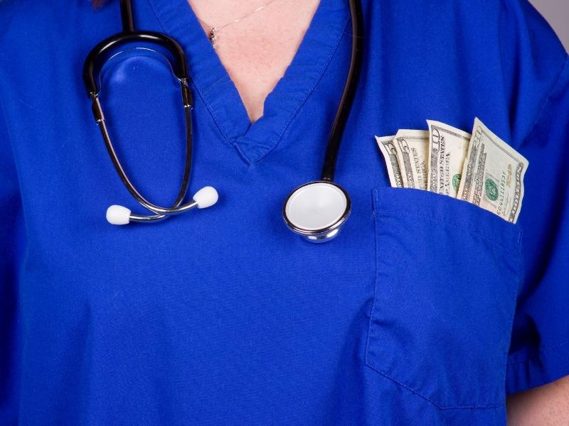 money in nurse scrub pocket