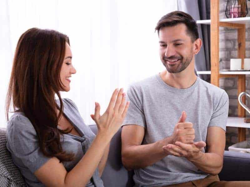 couple happily talking