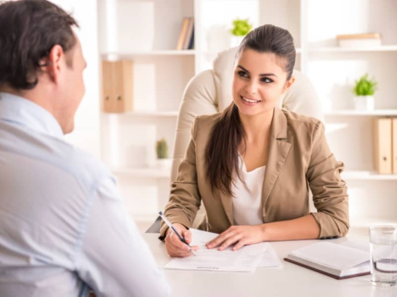 woman conducting interview